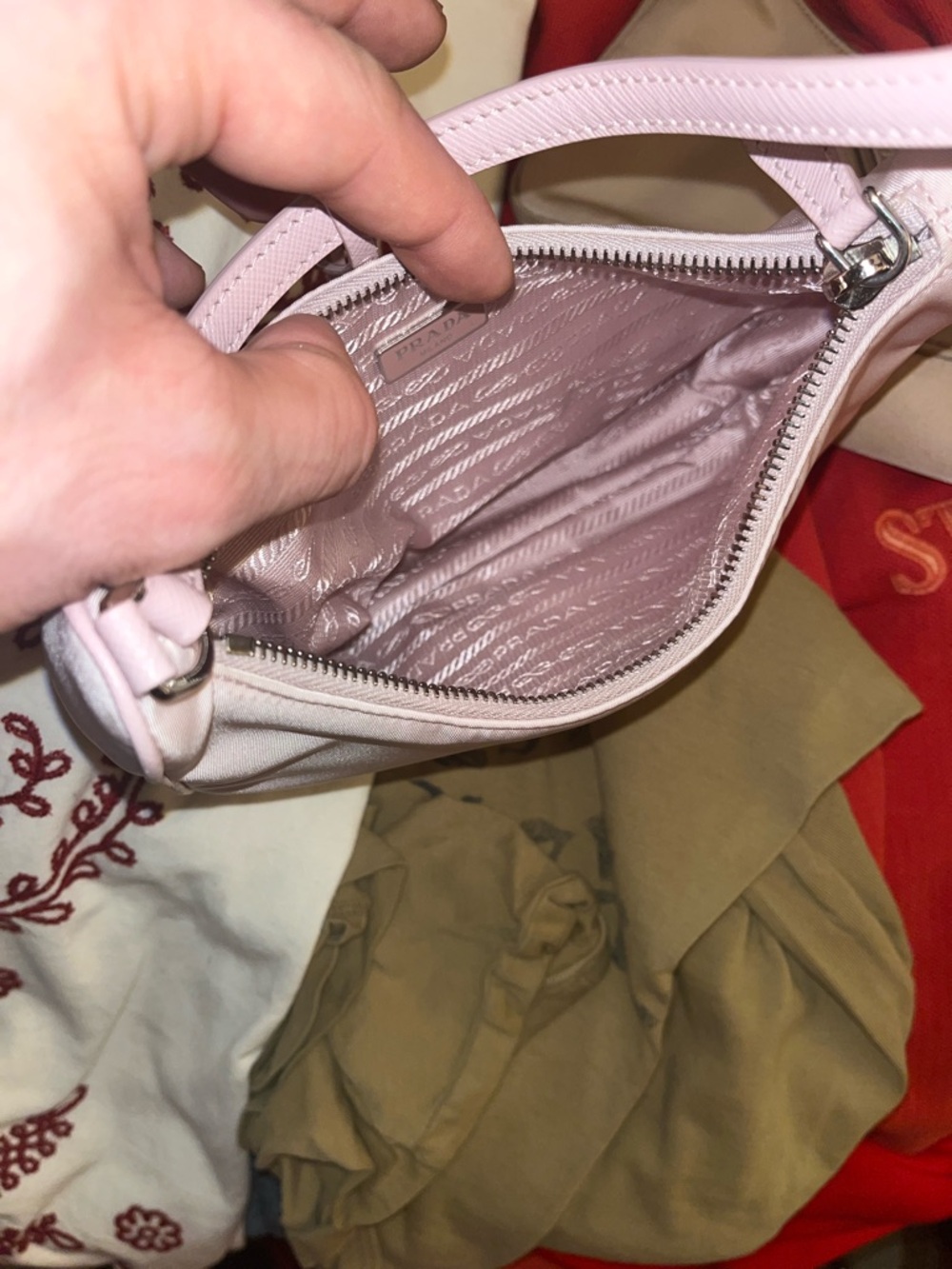 Prada Pale Pink Nylon Shoulder Bag with Logo Plaque - Picture 7 of 7